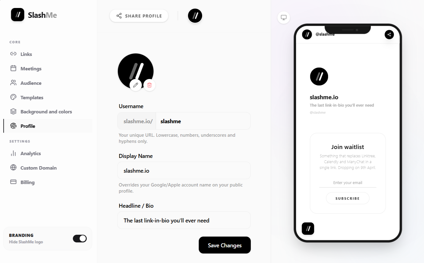 SlashMe.io Hero Interface