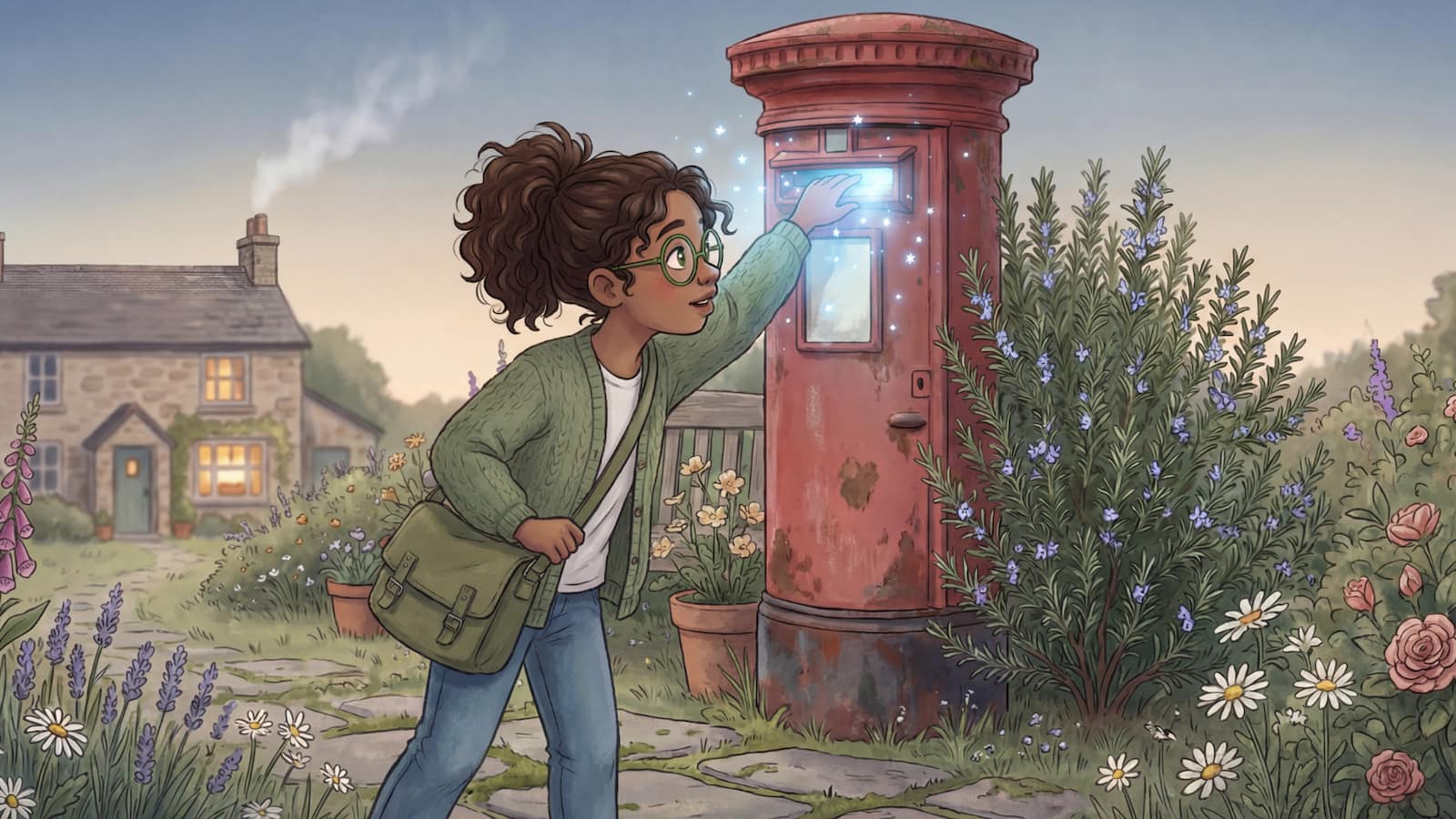 Ari discovering the magical postbox in Gran's garden