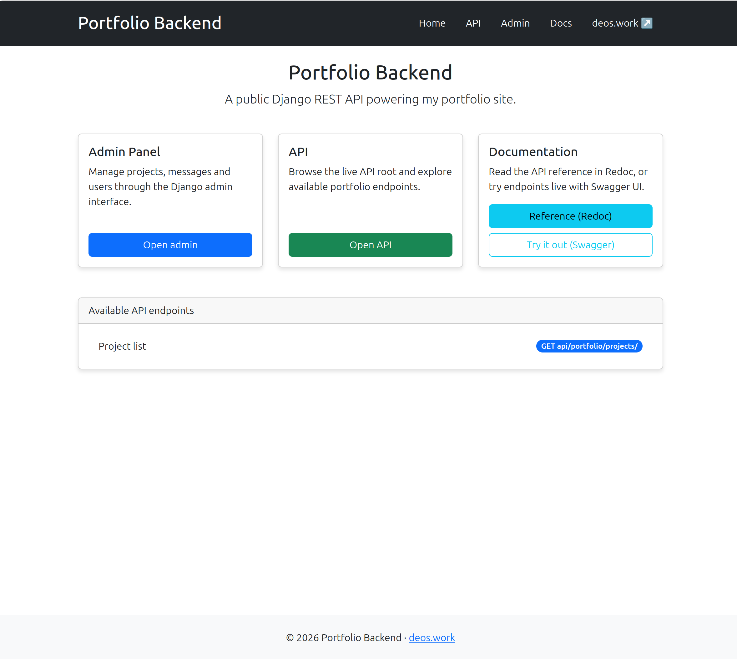 deos.work API — Portfolio Backend