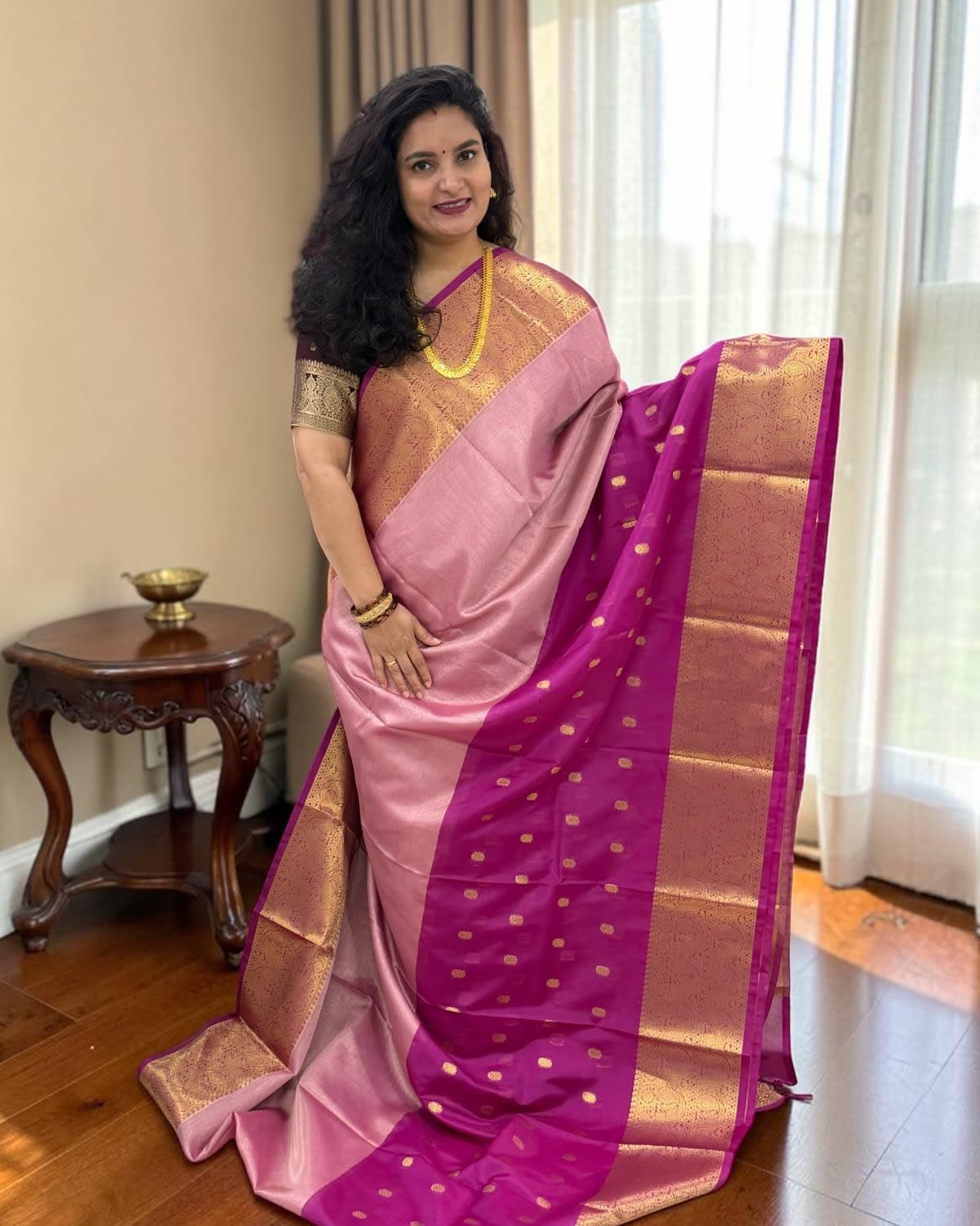 Banarasi Tissue (Baby Pink and Lotus Pink Half & Half Buttas)