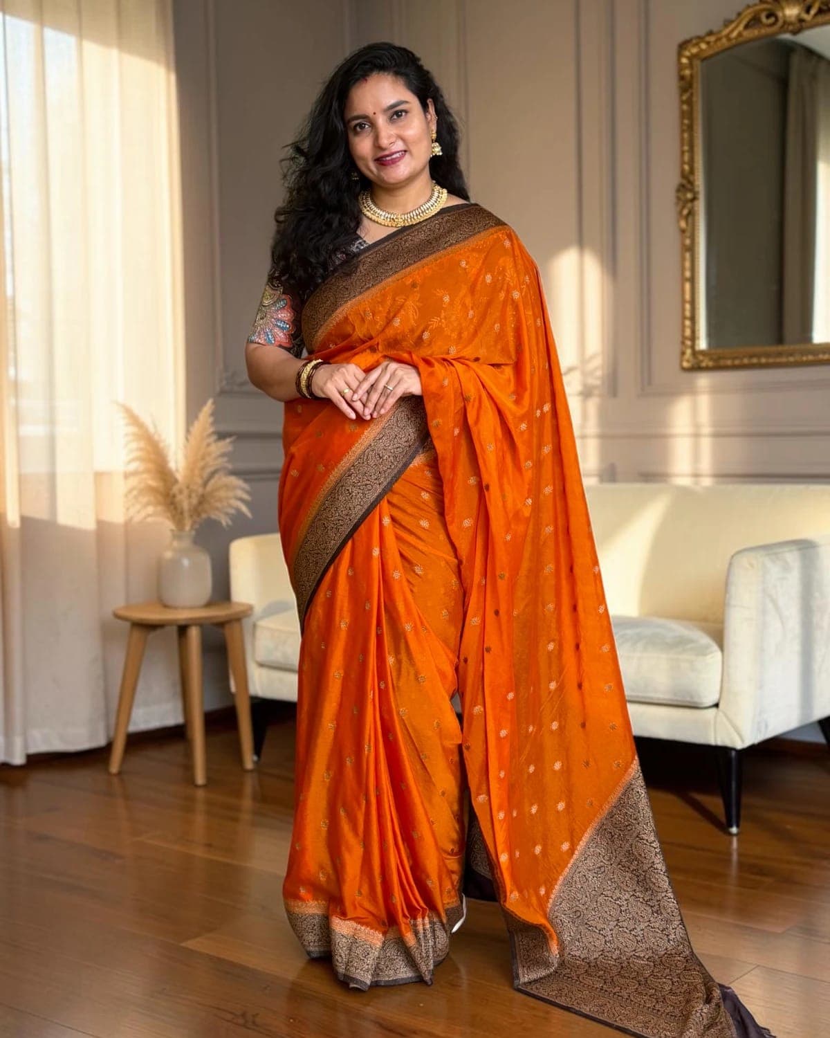 Banarasi Khadi Georgette (Floral Motifs and Mango Border)