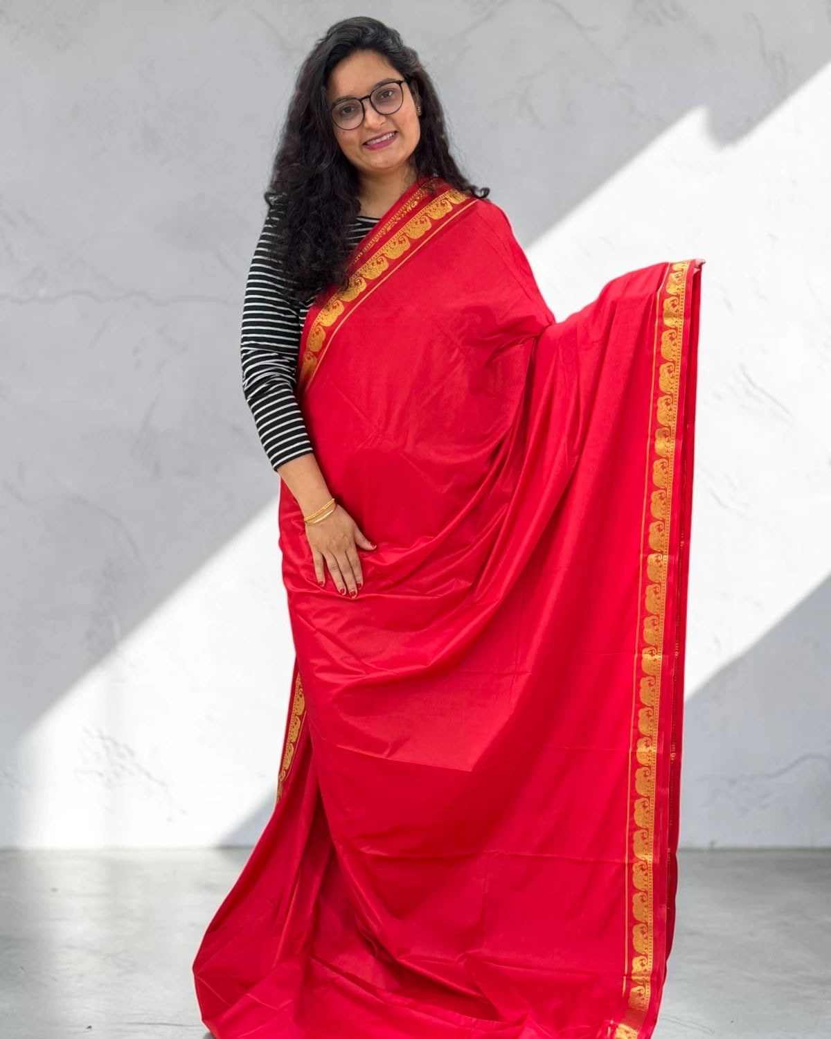 Semi Mysore Crepe (Small Border, Marching Elephants)