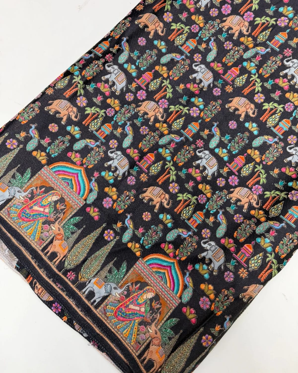 Gajji Silk Fabric (Position Printed Elephant Design)