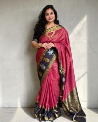 Semi Mysore Crepe (Silver & Golden Jari Gandaberunda Border) thumbnail 1