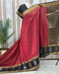 Semi Mysore Crepe (Silver & Golden Jari Gandaberunda Border) thumbnail 3