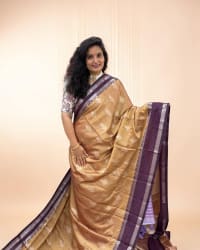 Banarasi Semi Katan (Golden Checks and Motifs) thumbnail 1