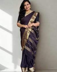 Semi Mysore Crepe (Self Sequence Mango Border) thumbnail 1
