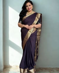 Semi Mysore Crepe (Self Sequence Mango Border) thumbnail 2
