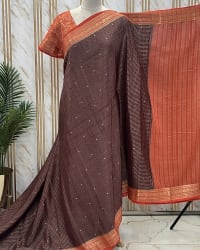 Semi Mysore Crepe (Premium, Checks & Brocade Blouse) thumbnail 3
