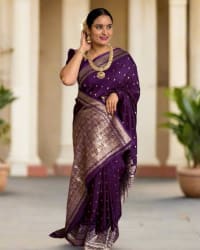 Banarasi Viscose Saree (Premium, Motifs Body, Peacock Border) thumbnail 1