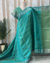 Tussar Saree (Horizontal Line, Half Circle Floral Border) thumbnail 2