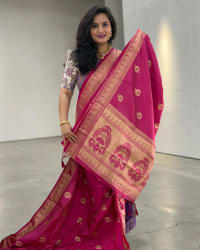 Tussar Saree (Paithani Border, Peacock Motifs) thumbnail 1