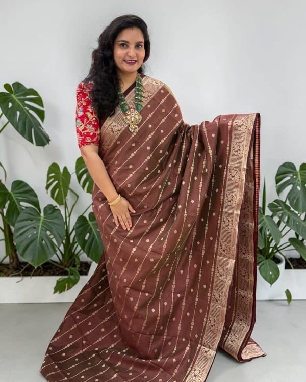 Semi Tussar (Horizontal Line Floral Diamond Border)
