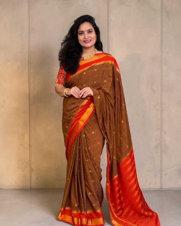 Semi Mysore Crepe (Big Checks with Motifs)