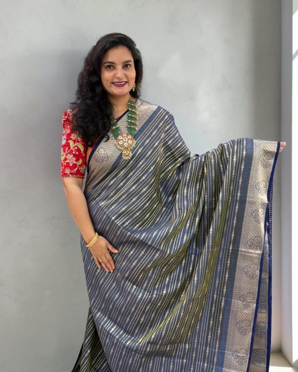 Semi Tussar (Horizontal Line Flower Motifs Border)