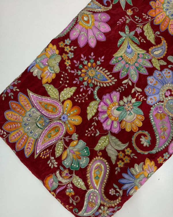 Kalamkari Blouse Fabric (Big Hibiscus floral Rich Positioning Work)