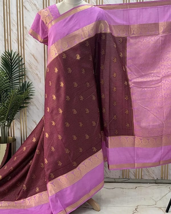 Semi Mysore Crepe (Checks and Mango Bentex)