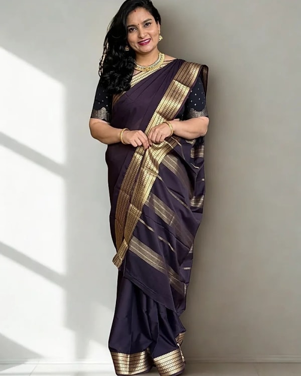 Semi Mysore Crepe (Self Sequence Mango Border)