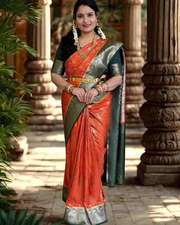Brocade Semi Mysore Crepe (Meena with Banarasi Border)