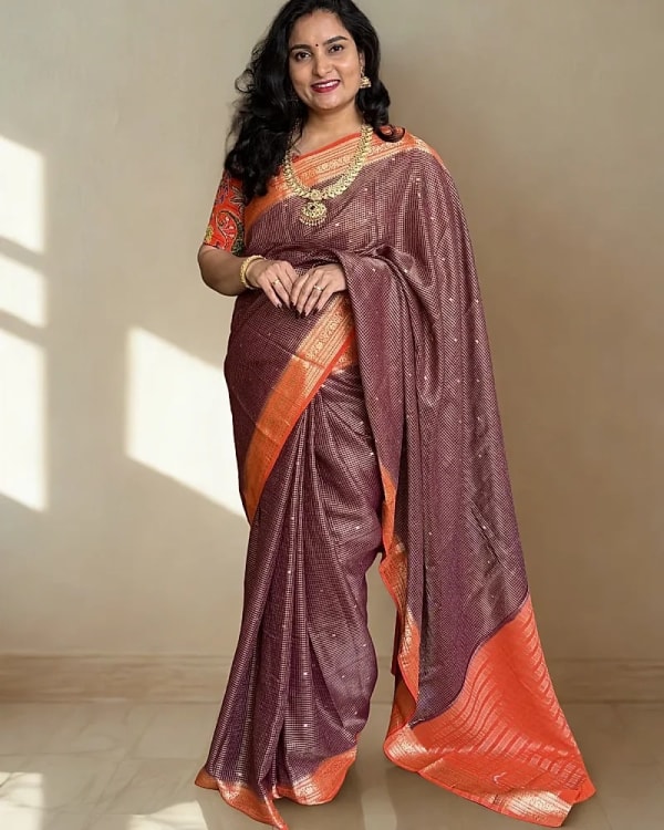 Semi Mysore Crepe (Premium, Checks & Brocade Blouse)