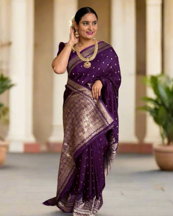 Banarasi Viscose Saree (Premium, Motifs Body, Peacock Border)