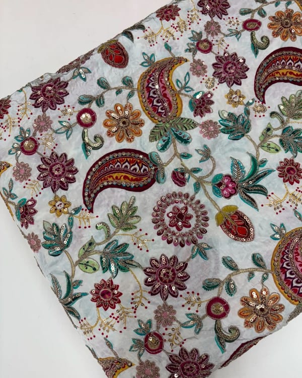 Kalamkari Blouse Fabric (Mango Floral Position Print & Work)