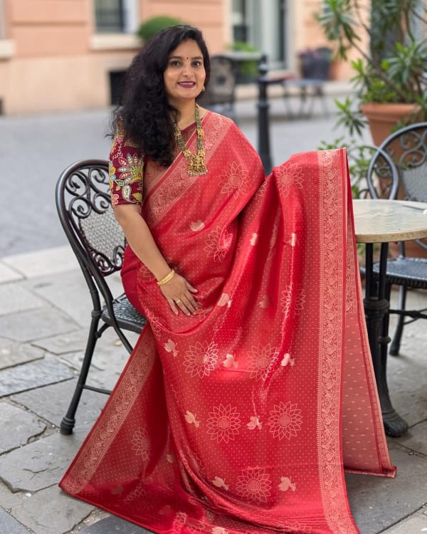 Satin Saree (Self, Bird Motifs)