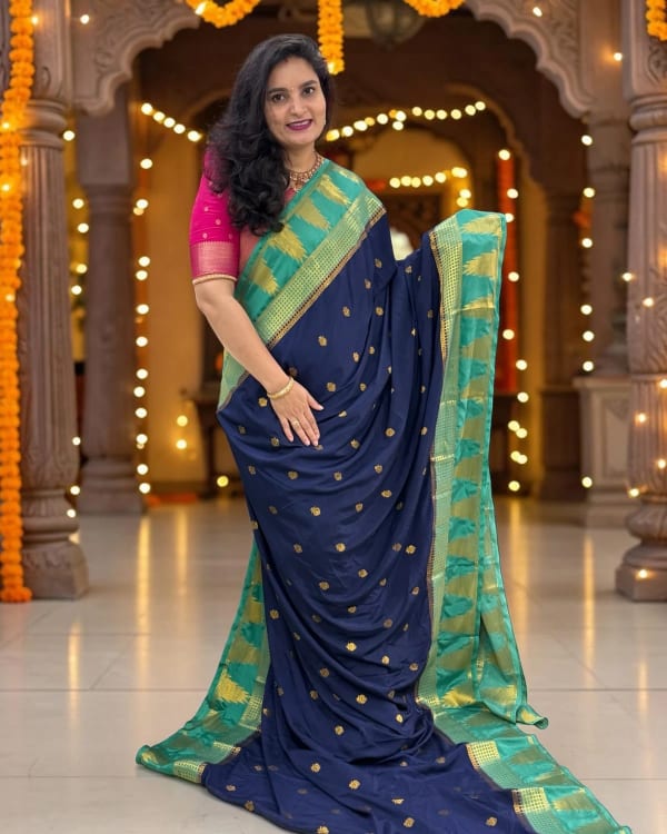 Semi Mysore Crepe (Motifs, Temple Border)