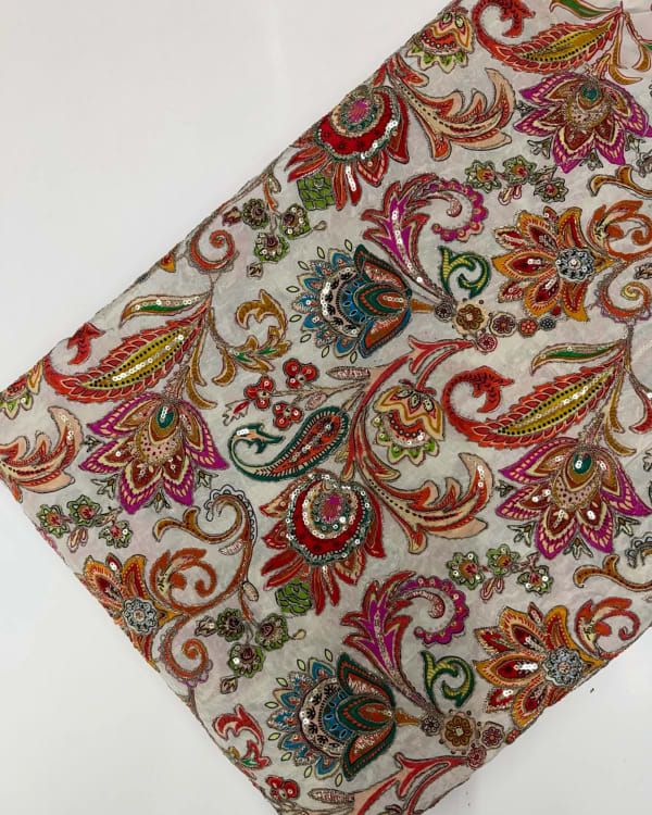 Kalamkari Blouse Fabric (Hibiscus floral Rich Positioning Work)