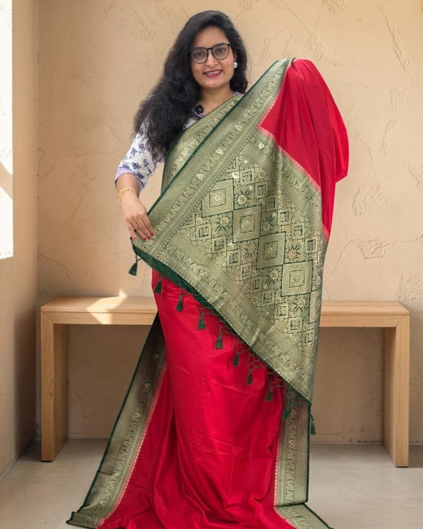 Banarasi Dola Saree (Floral Border, Rich Pallu D3)