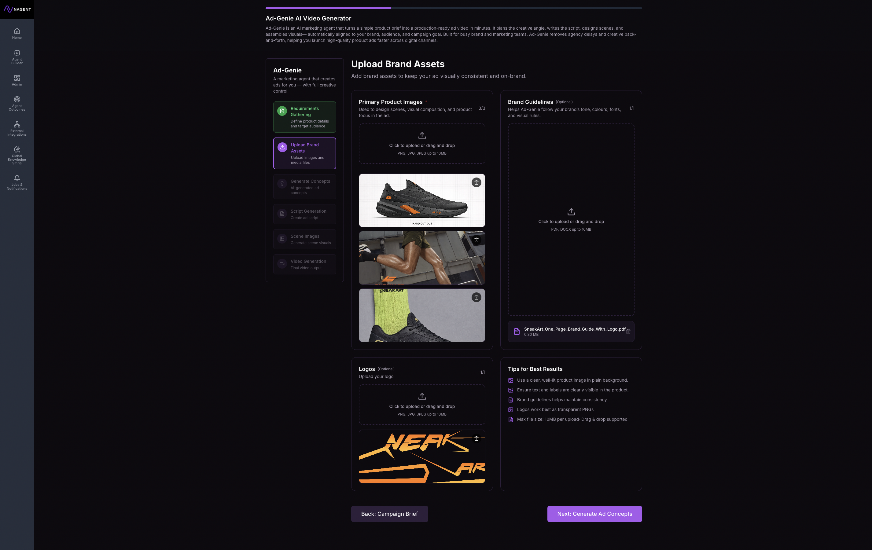 Upload your product assets, logo and brand guideline