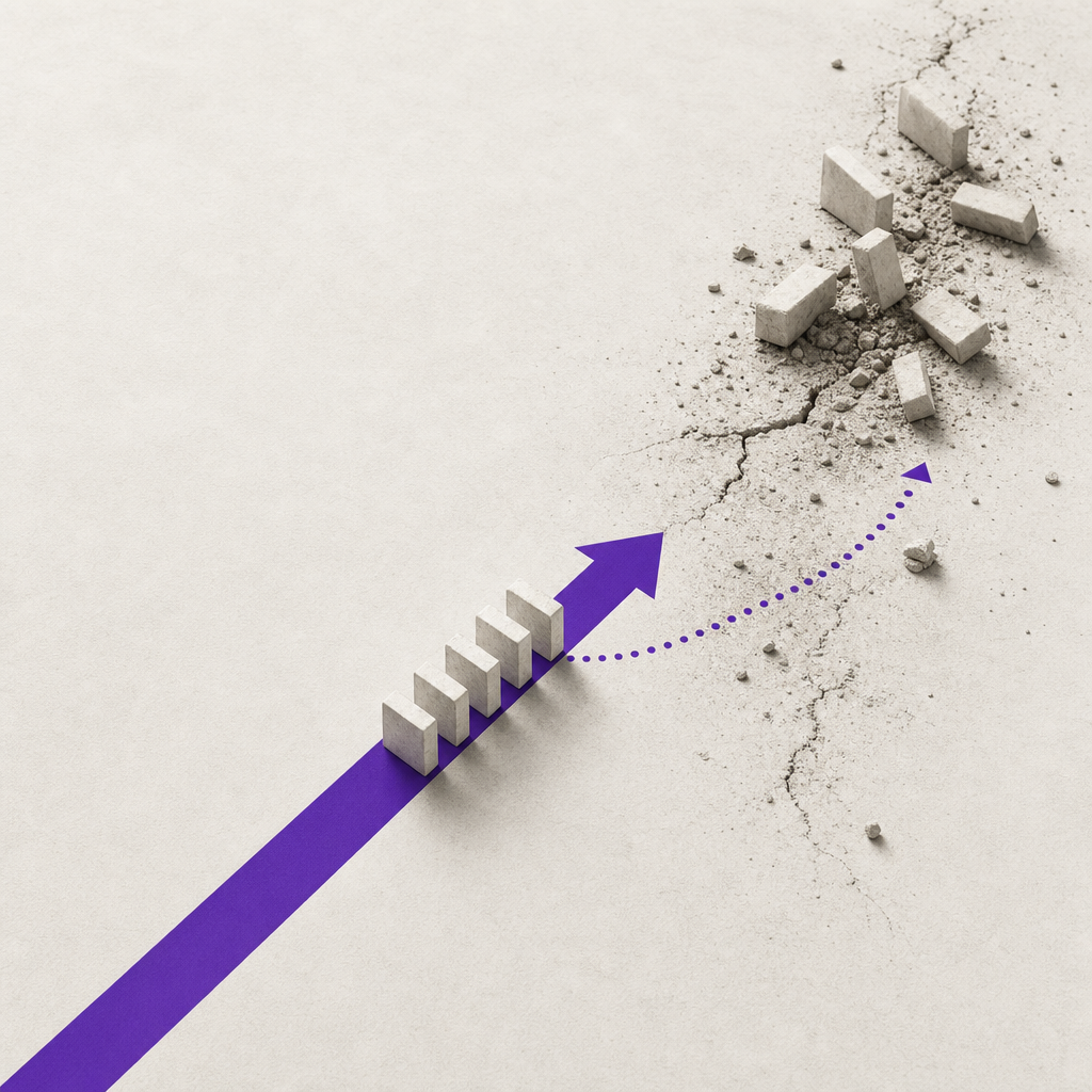 Diverging paths illustration showing original brief direction separating from real-world FMCG campaign execution