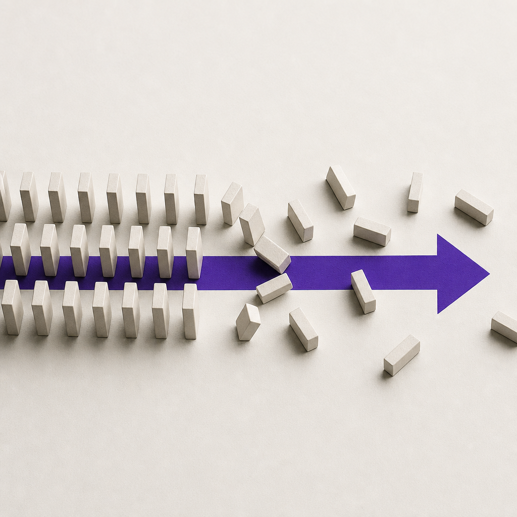Abstract illustration of a constraint system breaking apart, showing voice drift at scale