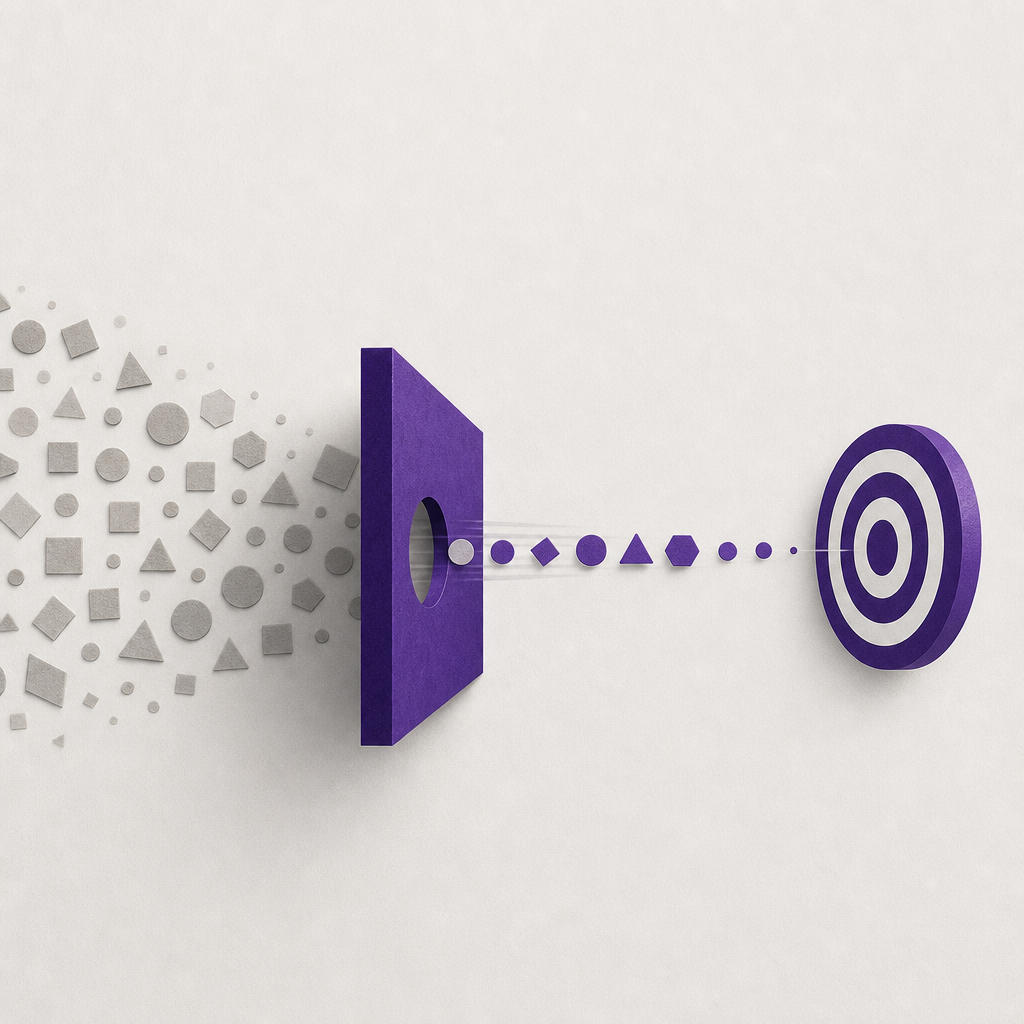 Abstract illustration of concentric circles calibrating depth and knowledge levels for audience targeting inputs