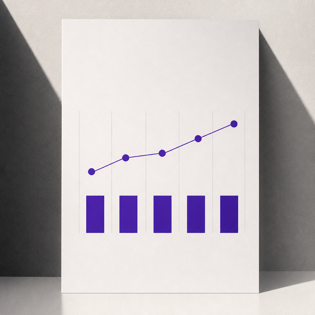 Minimalist one-pager layout with five data points and upward trend line in anchor purple
