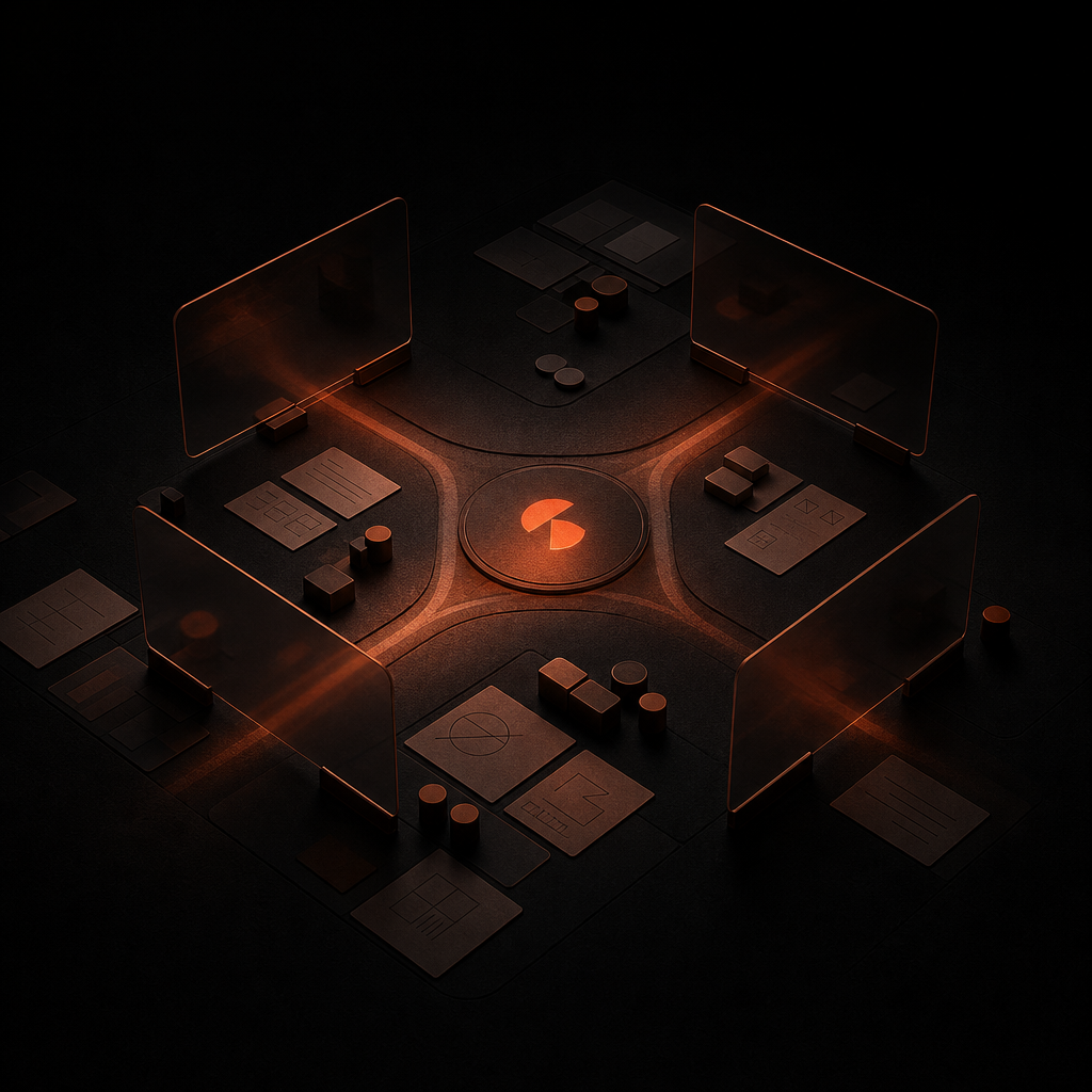 Shared workspace visualization showing interconnected nodes and translucent planes representing multiplayer AI collaboration