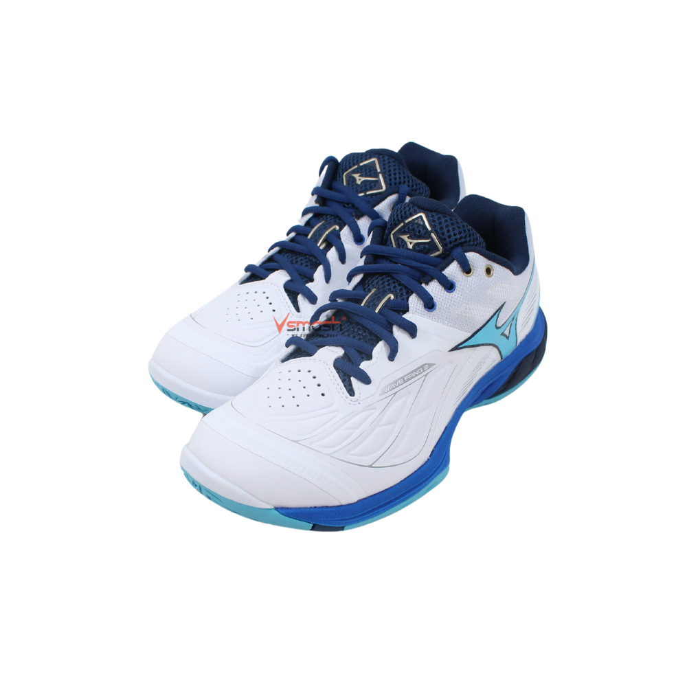 MIZUNO WAVE FANG 2 UNISEX BADMINTON SHOES WHITE RIVER BLUE PAGEANT BLUE VSMASH