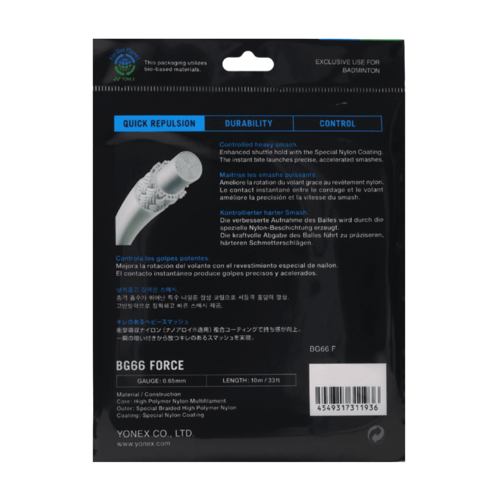 ガット YONEX BG66 FORCE 200m Yonex BG 66 Force 200m Badminton String (Cyan) - JoyBadminton
