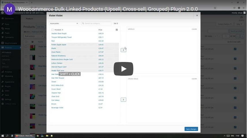 Video demonstration bulk linked products (Upsell, Cross-sell, Grouped