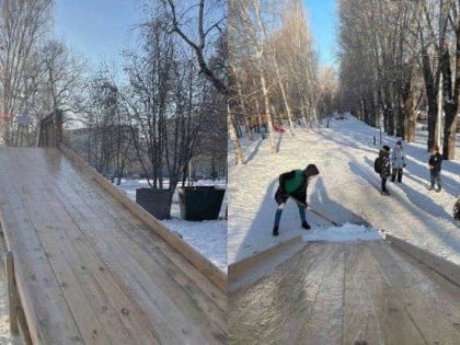 Неизвестные украли деревянную горку в микрорайоне Аэропорт в Новосибирске