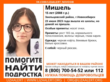 В Новосибирске третьи сутки ищут пропавшую 15-летнюю Мишель в очках