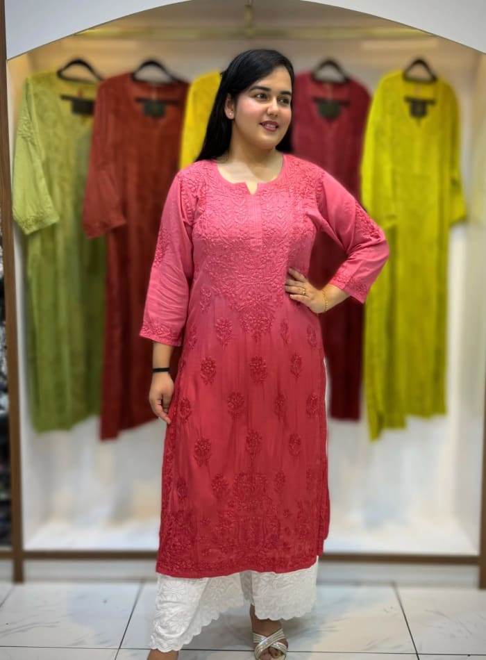 Modal Ombre Chikankari Work Kurti