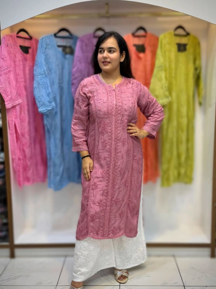 Muslin Self Embroidered Chikankari Kurti