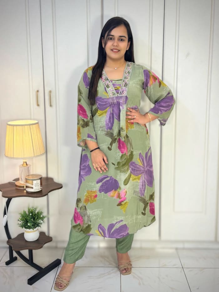Premium Crepe Hand Embroidered Co-ord Set