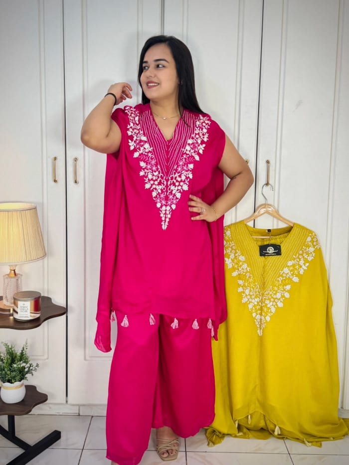Georgette Hand Embroidered Kaftan Set