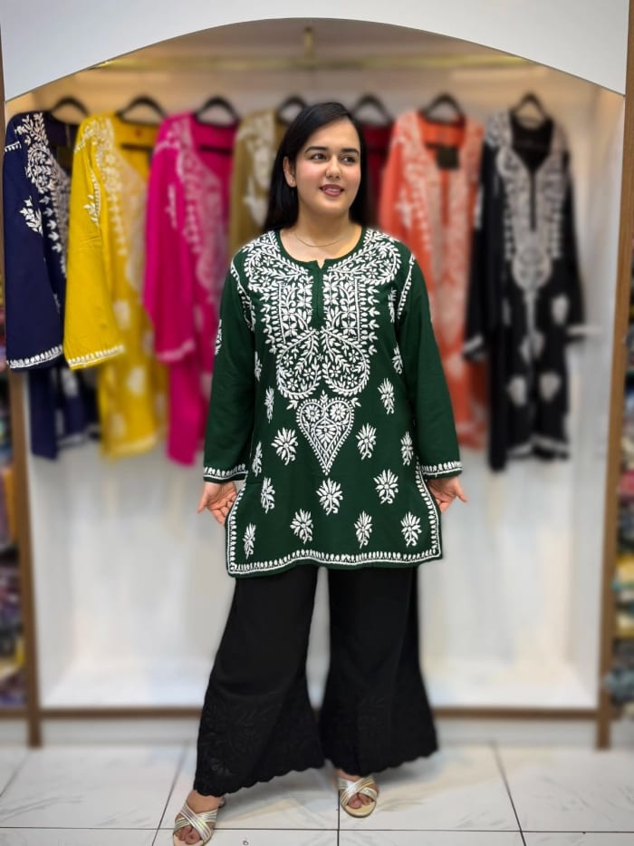 Plus Size Rayon Chikankari Short Kurti