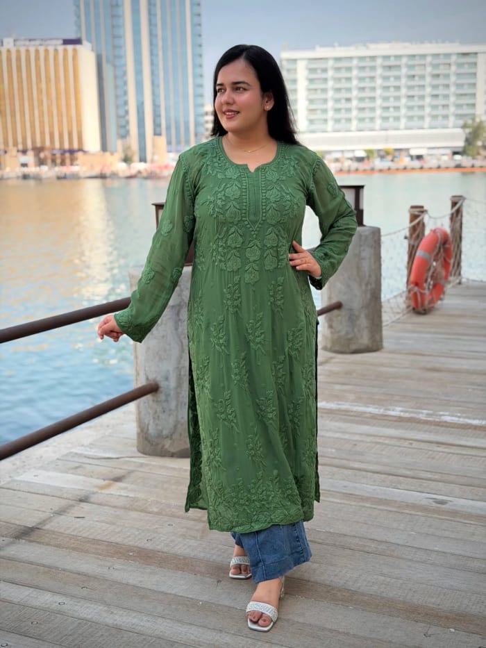 Premium 6D Chikankari Embroidered Viscose Kurti