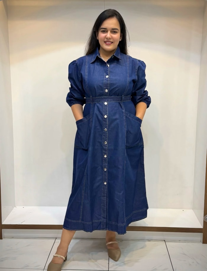 Plus Size - Denim Dress with Pockets