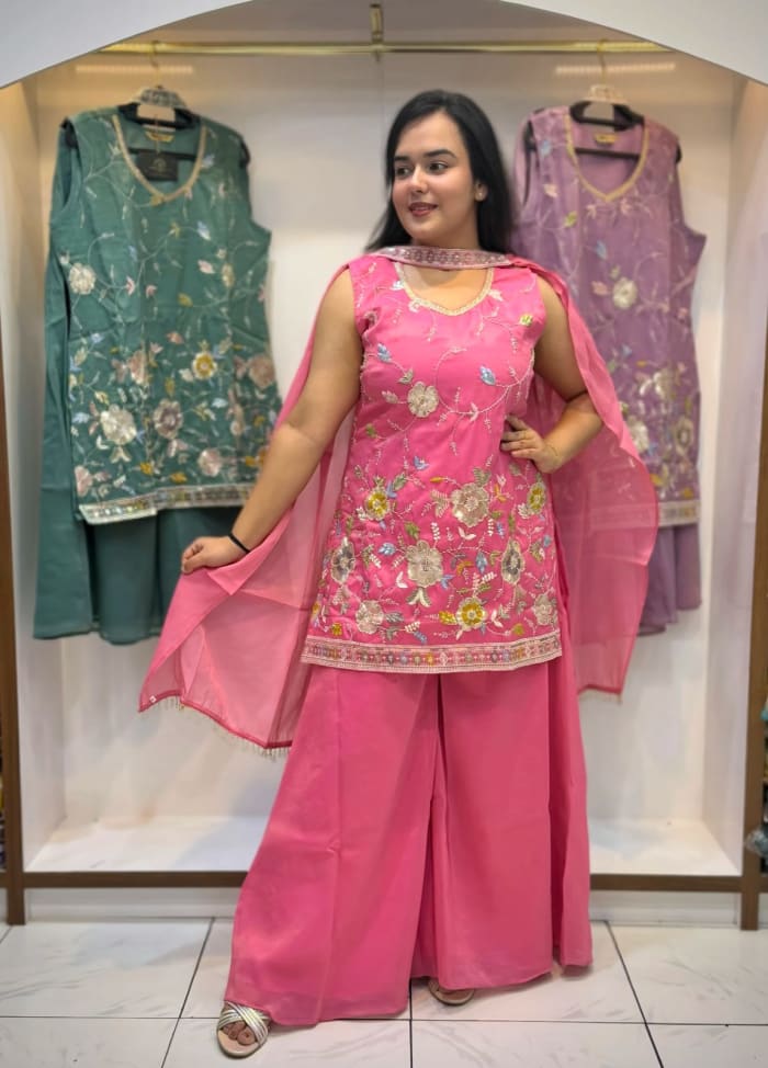 Soft Shimmer Fabric Hand Work 3PC Suit