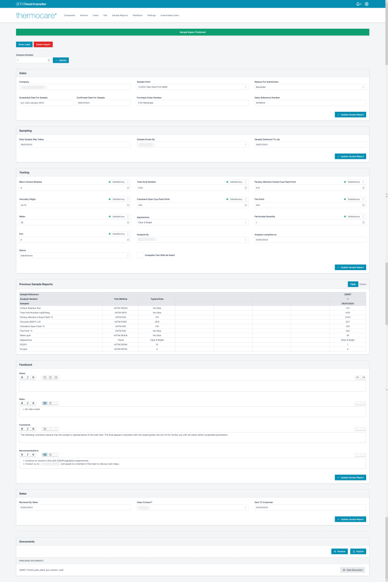 Thermocare 24/7 monitoring system dashboard